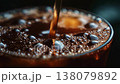 Close-up of Refreshing Bubbles and Liquid Pouring into a Glass, Capturing the Essence of Carbonated Beverage and the Satisfying Visuals of Soda Overflowing 138079892