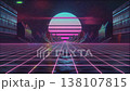 賽博朋克霓虹日落背景 | 深度網格和落日循環視頻 138107815