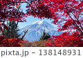 Mount Fuji framed with red maple leaves beautifully in autumn. 138148931