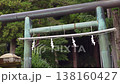 The shimenawa rope and paper streamers swaying in the wind at the torii gate of a shrine in Hakone. 138160427