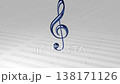 A glass treble clef falling onto a musical staff and collapsing - 3D illustration 138171126