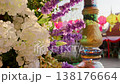 Temple flowers decoration colorful lanterns background Thai cultural scene 138176664
