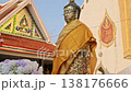 Buddha statue temple courtyard Thai flag traditional architecture exterior 138176666