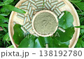 Herbal supplements centella asiatica capsules and powder with green leaves 138192780