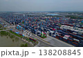 Port Klang with container ships loading cargo. Nice aerial view drone 138208845
