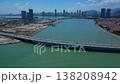 city bridge connecting to land reclamation area. Majestic aerial view drone 138208942