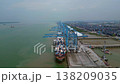 container ship unloading operations Port Klang. Unique aerial view drone 138209035