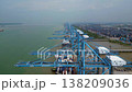 container ship unloading operations Port Klang. Amazing aerial view drone 138209036