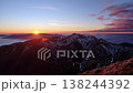 Mountain summit sunset timelapse with snow patches and valley inversion 138244392