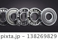Row of bearings of various types on black background. 3d animation 138269829