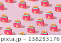 Creative pattern with slices of toast bread and toaster flat lay on pastel pink background minimalism concept 138283176