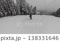 Skier Glides Through Fresh Deep Powder Snow in a Winter Forest, Enjoying Off-Piste Freeride Adventure 138331646