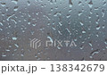 Rain drops close-up on transparent window glass. Bad weather. Abstract background. 138342679