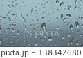 Rain drops close-up on transparent window glass. Bad weather. Abstract background. 138342680