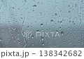 Rain drops close-up on transparent window glass. Bad weather. Abstract background. 138342682