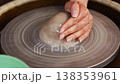 Working with clay on a potter's wheel in a studio setting 138353961