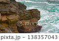 Waves of the East Sea crash against the breakwater and rocky shore, South Korea 138357043