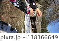 a woman is pruning a sapling. she cuts off excess branches from the tree with secateurs. vertical video. 138366649