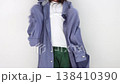 A 5-year-old girl (Japanese, faceless) wearing a loose blue jacket for adults. 138410390