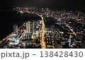 Night aerial footage of light trails on a major road in George Town, Malaysia. 138428430
