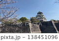 [4K] Osaka Castle, one of Japan's most famous castles: The castle tower and cherry blossom branches rising beyond the sturdy stone walls. 138451096