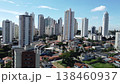 Aerial backward tracking shot of Alto da Gloria skyline 138460937