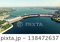 Aerial Video Of Water Discharge From Hydropower Dam Reservoir 138472637