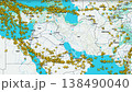 Air traffic map over Middle East region with dense flight routes 138490040