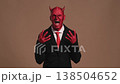 Businessman with devil horns and red skin is getting increasingly angry. He begins with a neutral expression and becomes enraged 138504652