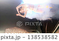 Sensual Woman in White Bikini Posing in Fog 138538582