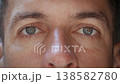 Serious male eyes stare directly at camera showing determination and focus. Intense human gaze represents discipline responsibility and mental strength used for leadership motivation, mindset concepts 138582780