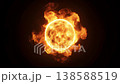 黑色背景上的燃燒火球和太陽耀斑，30 秒，4K。 138588519