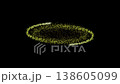 An oval shape that expands from small to large, with soft, colorful particles, against a black background. 138605099