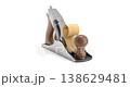 Wood plane tool make wooden shaving on white background - 3D animation seamlessly loopable 138629481