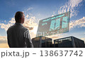 Top Executive Examines Holographic Interface Demonstrating Skyscraper Construction Achievement 138637742