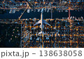 Nighttime Aerial Journey Above River Corridors Featuring Private Jets And Vibrant City Illumination 138638058