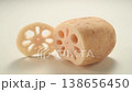 A cross-section of a fresh lotus root cut horizontally. 138656450