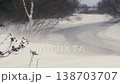 Blizzard on a Riverbank with Strong Winds and Snowstorm 138703707