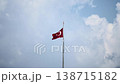 Turkish Red flag fluttering on flagpole with cloudy sky background, national symbol of Turkey, patriotism and national pride, political emblem. Slow motion x4 138715182
