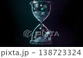 Glowing Digital Hourglass with Particles on Dark Background 138723324