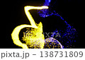 Abstract audio visualizer with glowing particles and neon wave motion on black background 138731809