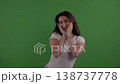 Shock and Disbelief Concept Woman Reacting With Surprise and fear on Green Screen Background Studio 138737778