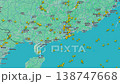Air traffic map over South China showing dense flight routes 138747668