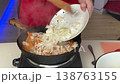 Stirfried Fungi And Onions. Homestyle Meal Preparation Of Mushrooms And Onions On Stovetop 138763155