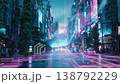 Cyberpunk-style neon streets and an abstract background of a futuristic city. 138792229