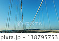 Akashi Kaikyo Bridge on a clear day, front view from a moving car window. 138795753
