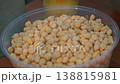 Close-up of transparent container with dry chickpeas for Uzbek plov 138815981