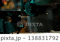 Super Slow Motion of Working Metal Cutter in Workshop. Detail shot, low depth of focus.. Filmed on High Speed Cinema Camera, 1000 fps. 138831792