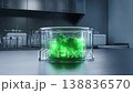Experiment Showing Glowing Green Substance in Jar on Kitchen Counter 138836570