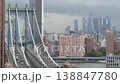 Manhattan bridge from roof in Brooklyn Dumbo, New York USA. City traffic, cars on road. Hudson Yards 138847780